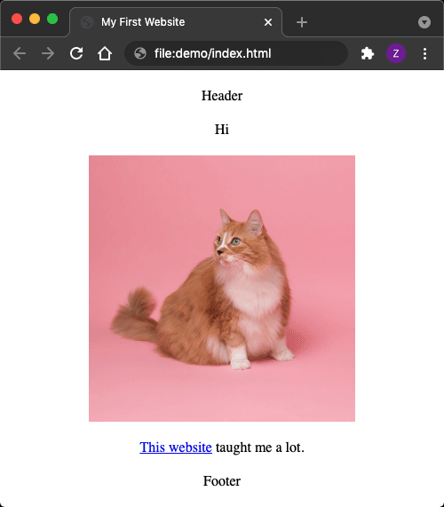 Screenshot of website with centered text and padding.